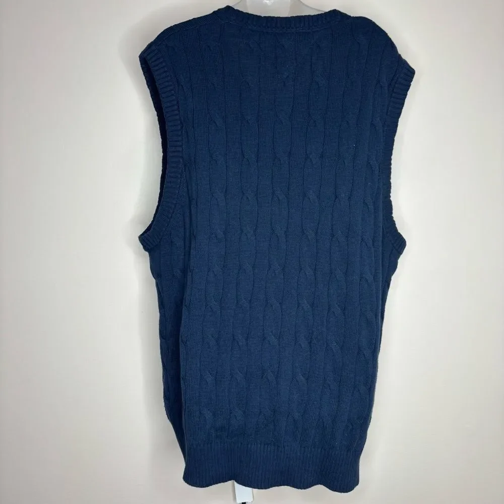 Tommy Hilfiger Knit sweater vest 100% Cotton v neck navy blue size XL preppy